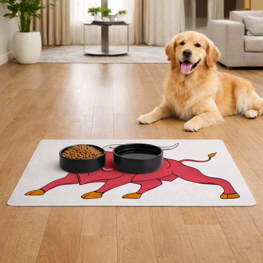 Spanish Red Bull Illustration Inspired by Matador Theme Pet Feeding Mat