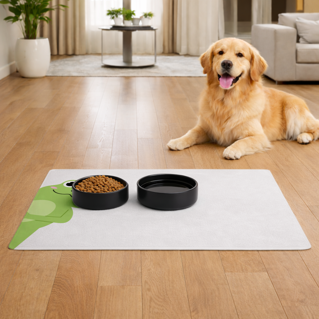 Sevimli Yeşil Kurbağa Peek-a-Boo İllüstrasyonu Evcil Hayvan Besleme Matı