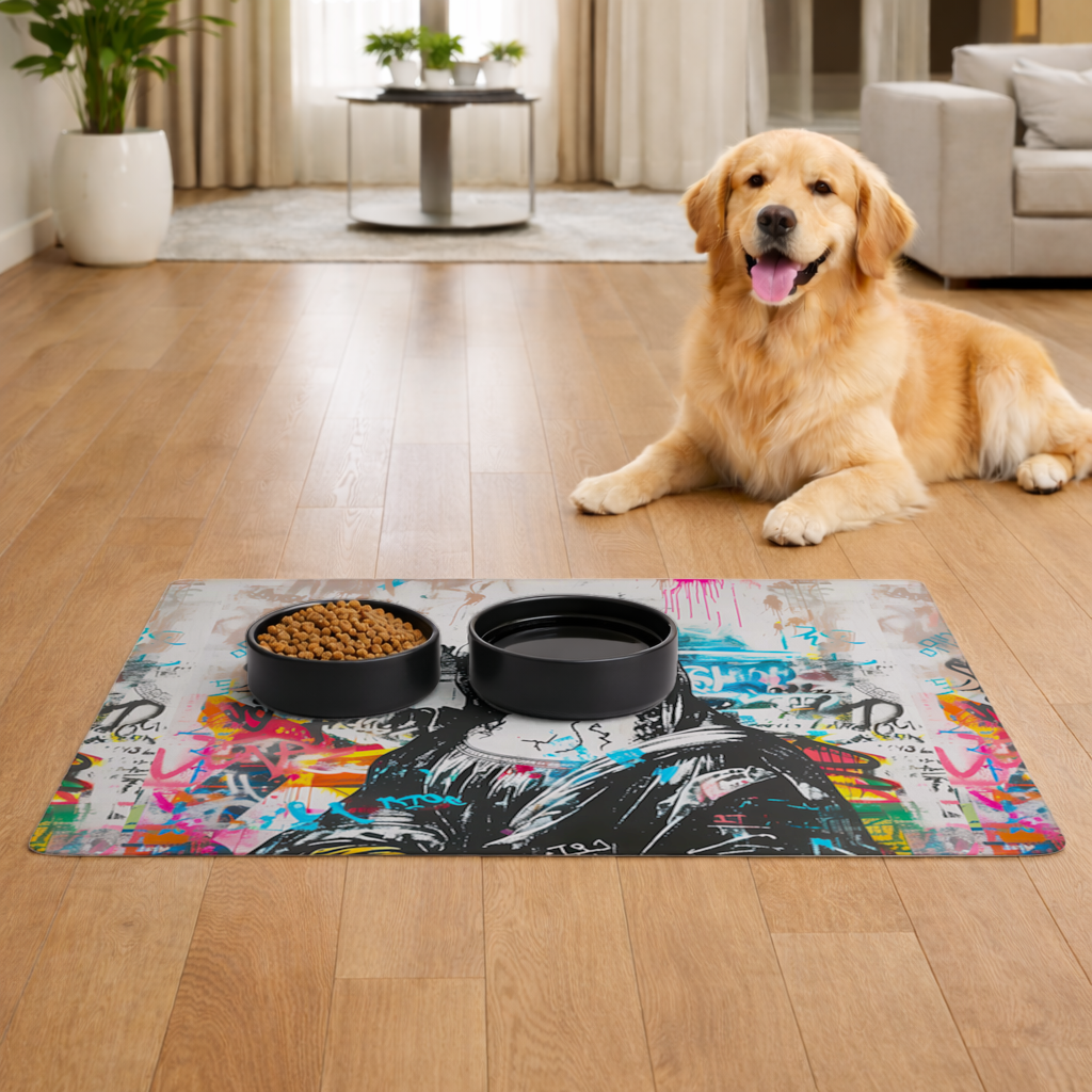 Graffiti Tarzı Modern Mona Lisa İllüstrasyonu Evcil Hayvan Besleme Matı