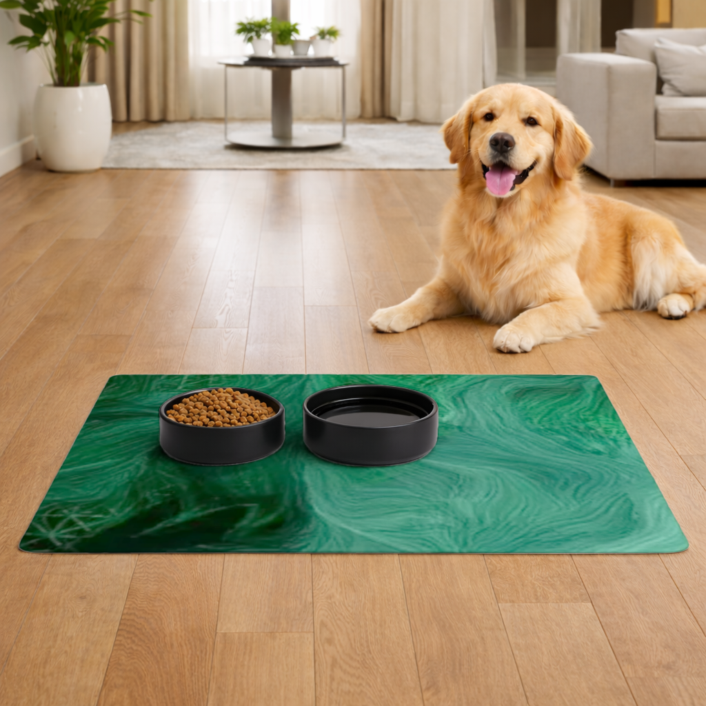 Black and green marbling Pet Feeding Mat
