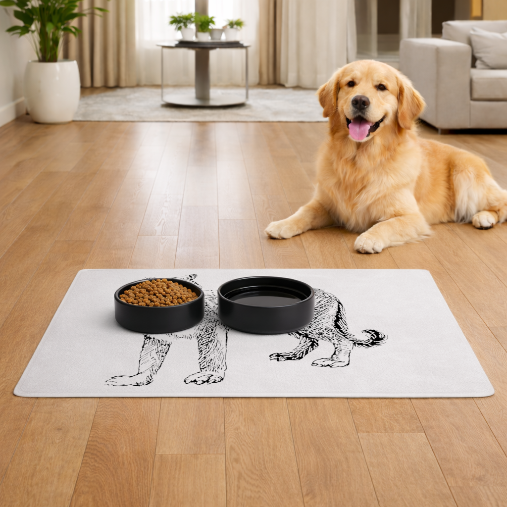 Siyah Beyaz Vahşi Kedi Eskiz Çizimi Evcil Hayvan Besleme Matı