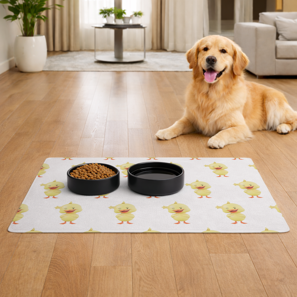 Cheerful Winking Yellow Duck with Star Pet Feeding Mat