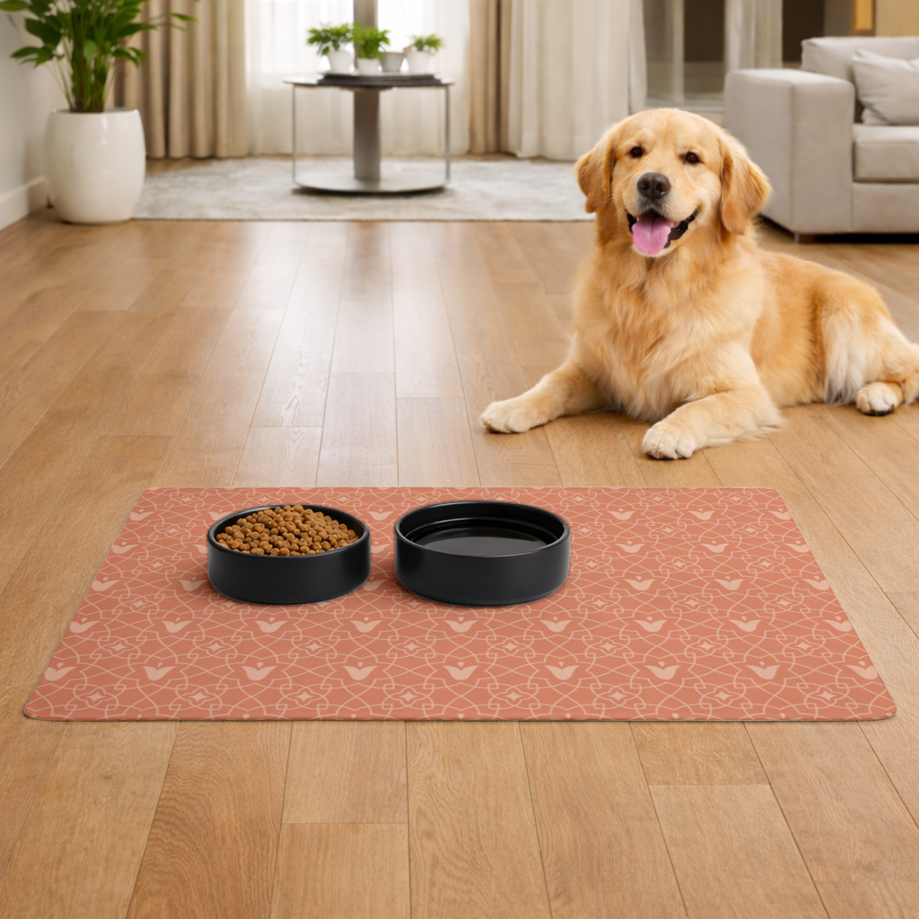 Modern Geometric Linear Terracotta Pattern Pet Feeding Mat