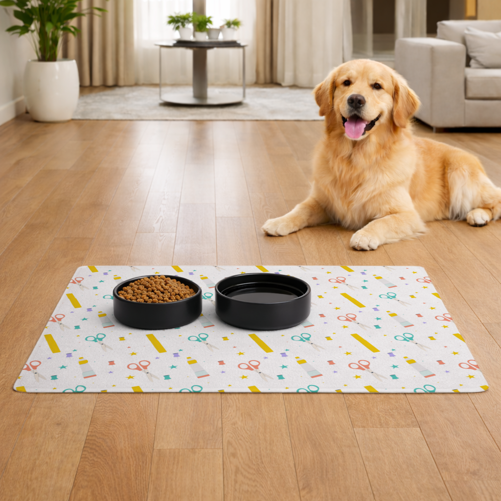 Colorful School and Stationery Supplies Pattern Pet Feeding Mat