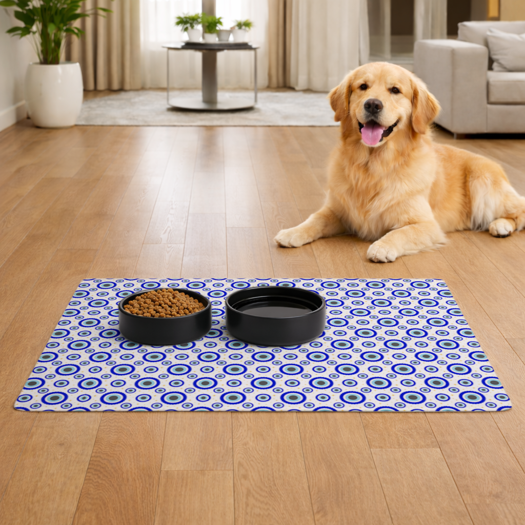 Blue Evil Eye Pattern with Stars Pet Feeding Mat