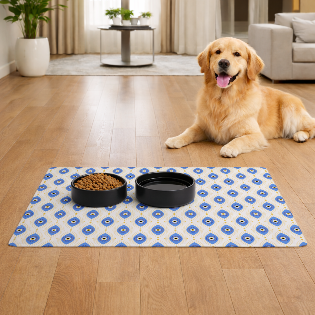 Modern Evil Eye Pattern with Sunburst Rays Pet Feeding Mat