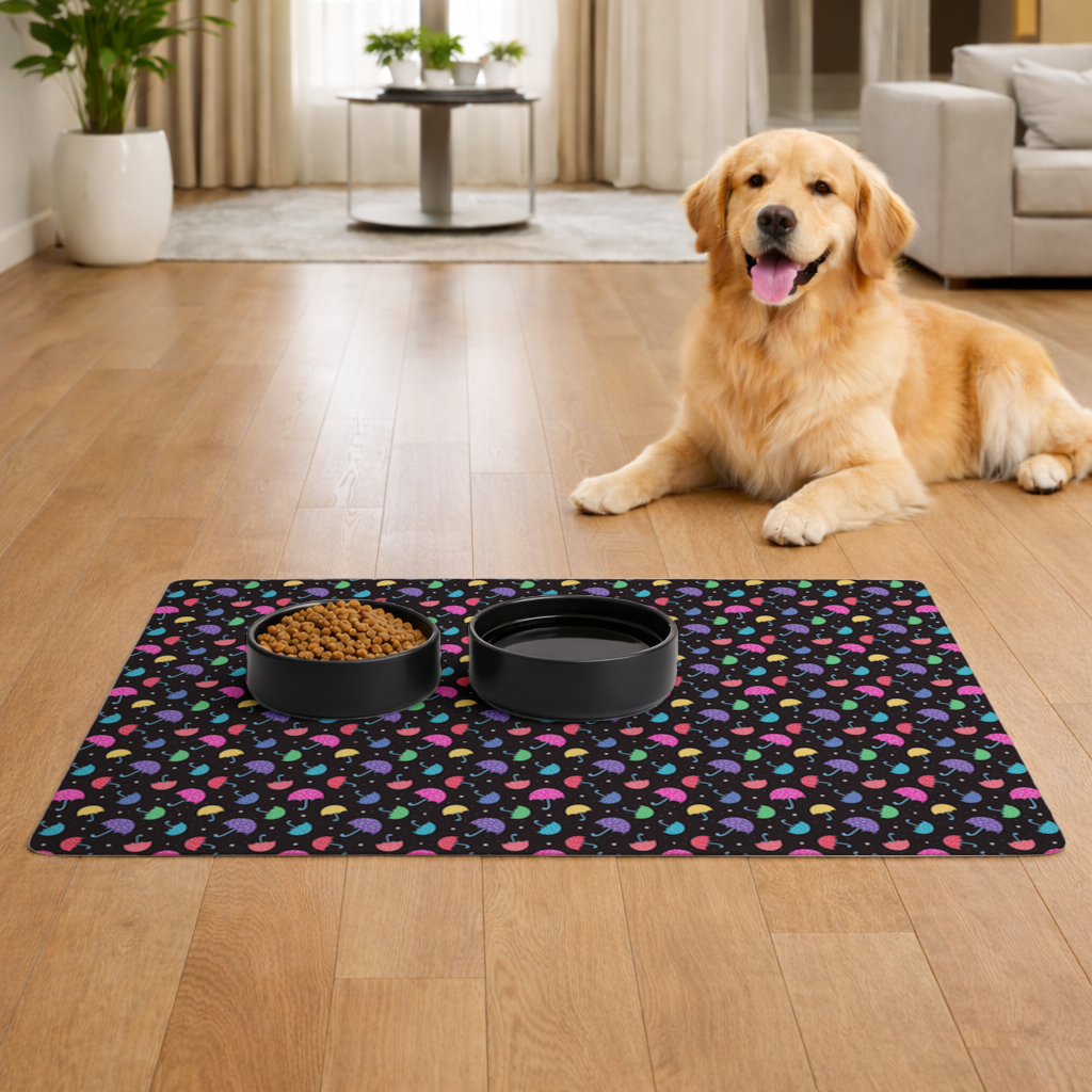 Colorful Heart Umbrellas Pattern Pet Feeding Mat