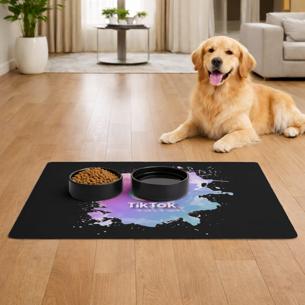 TikTok Logo with Watercolor Effect Pet Feeding Mat