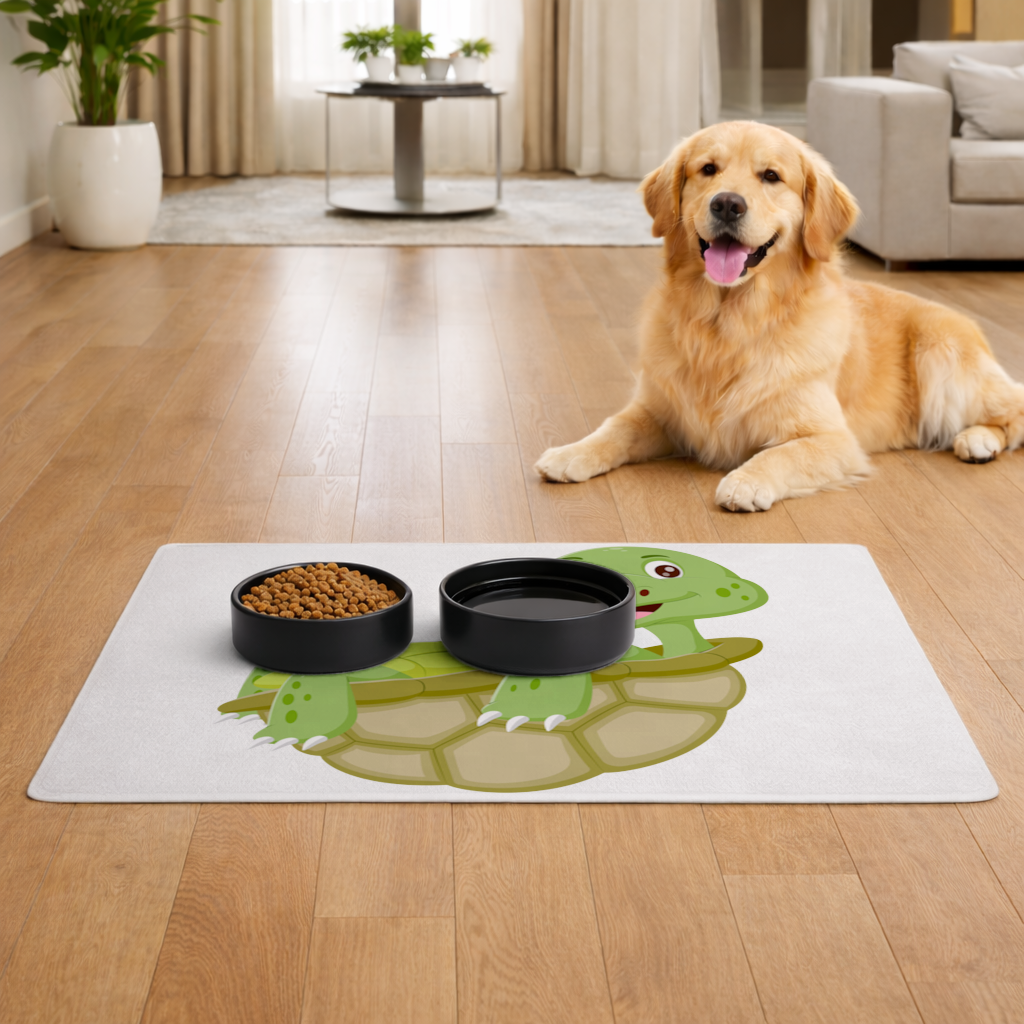 Kabuğunda Mutlu Gülen Yeşil Kaplumbağa Evcil Hayvan Besleme Matı