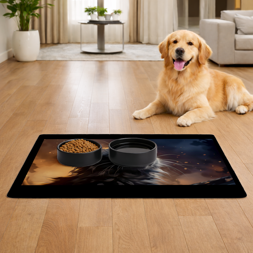 Black Cat Digital Art Pet Feeding Mat