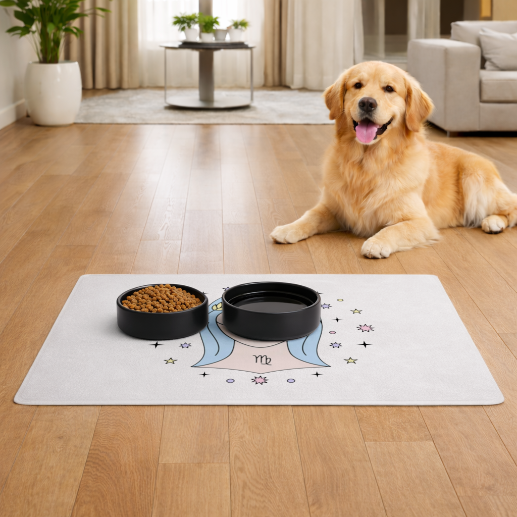Virgo Zodiac Mystical Woman and Stars Pet Feeding Mat