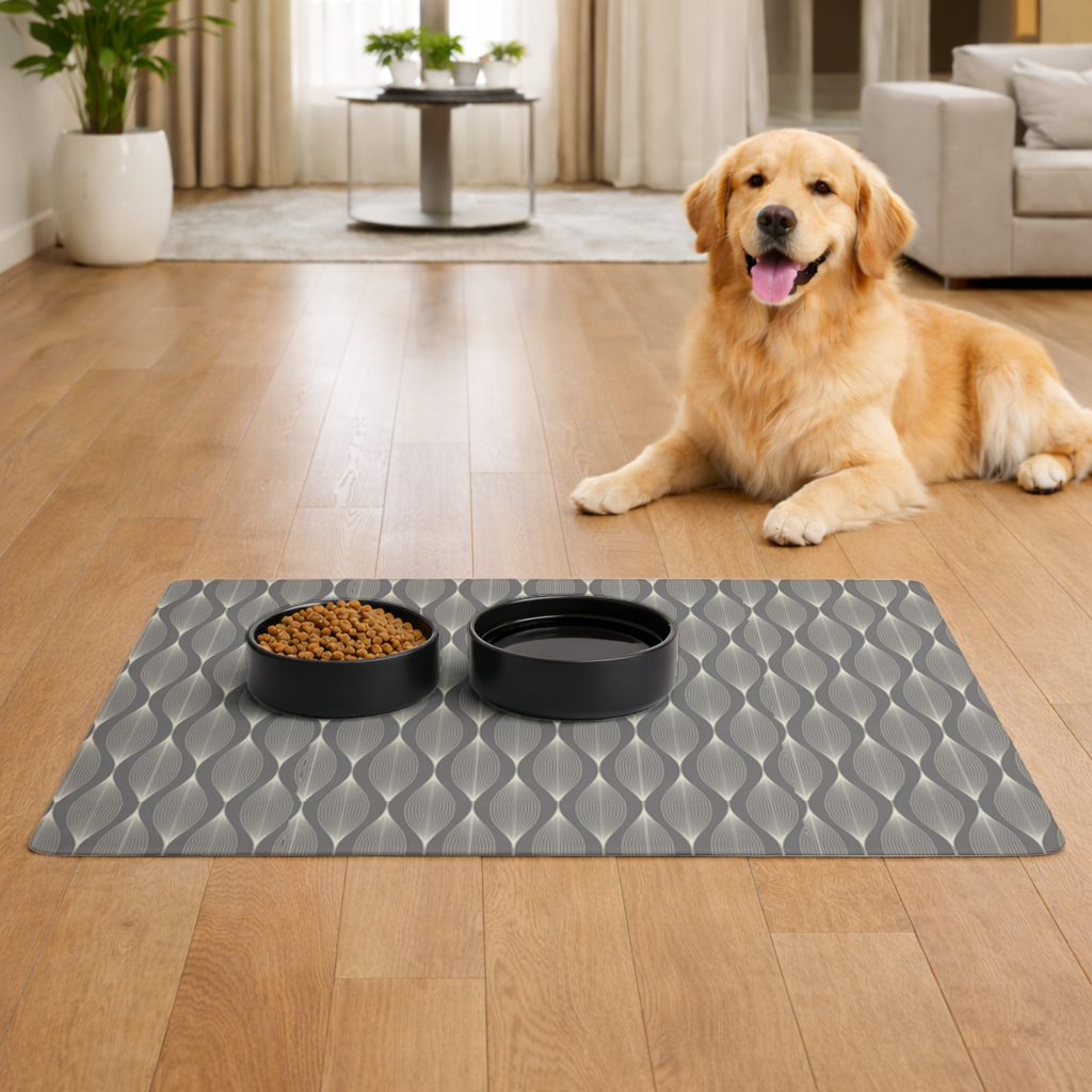 Art Deco Geometric Wavy Pattern Pet Feeding Mat