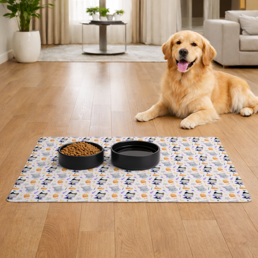 Cute Vampire and Bat Halloween Seamless Pattern Pet Feeding Mat