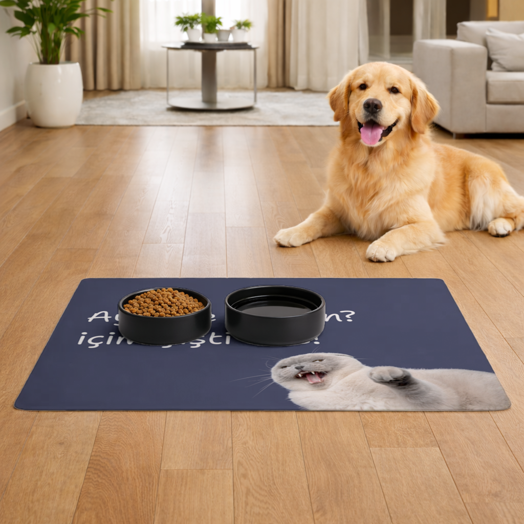 Relatable Grumpy Cat with Sarcastic Line Pet Feeding Mat