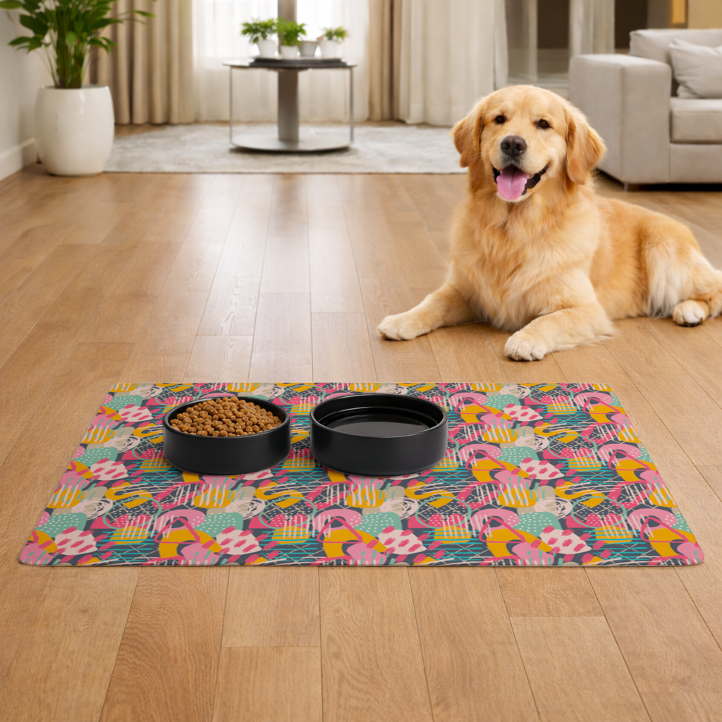 Abstract Geometric Doodle Pet Feeding Mat