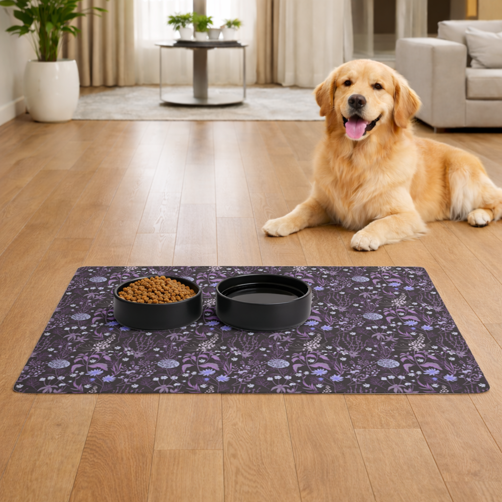 Purple Gothic Botanical Pet Feeding Mat