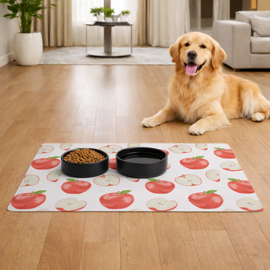 Red Apple Slices Pet Feeding Mat