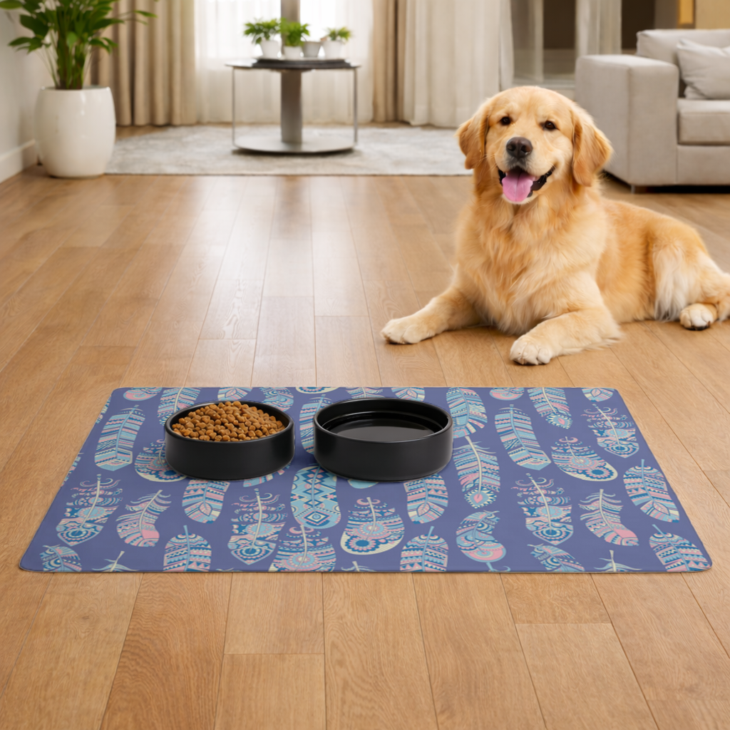 Boho Tribal Feather Pet Feeding Mat