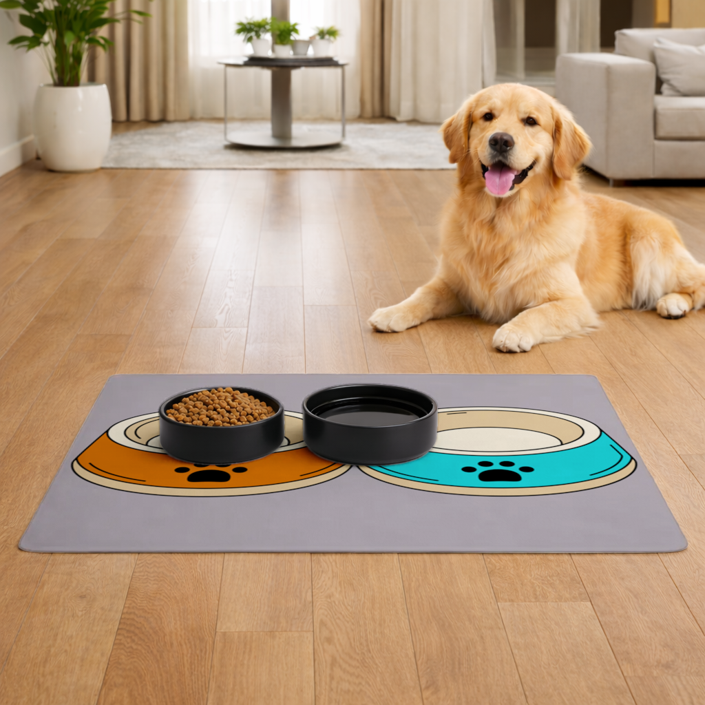 Paw Pattern Feeding Mat Grey Pet Feeding Mat
