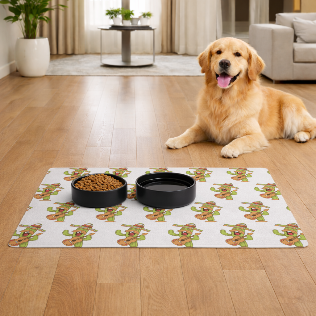 Mariachi Cactus Playing Guitar Pet Feeding Mat