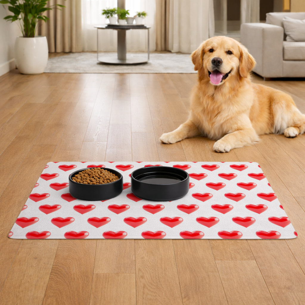 Glossy Red 3D Heart Pet Feeding Mat