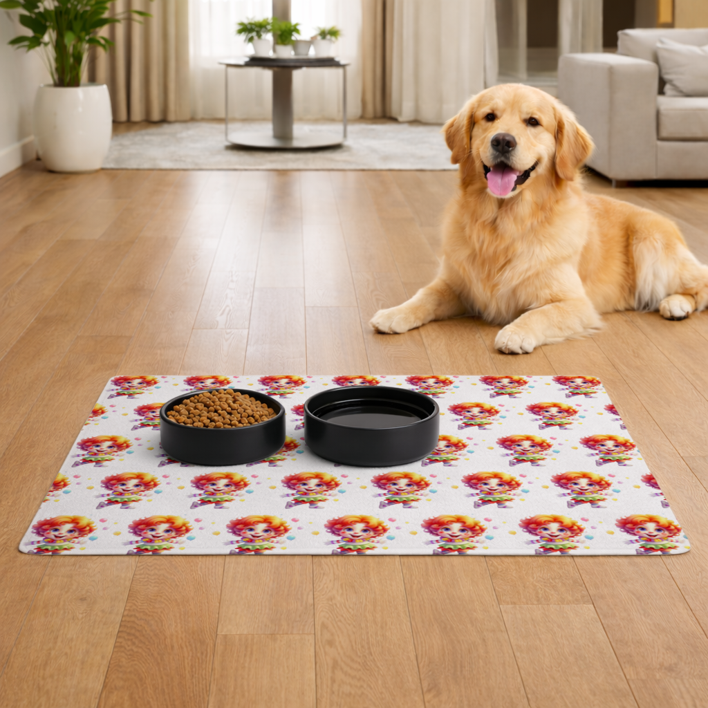 Cute Rainbow Hair Happy Clown Pet Feeding Mat