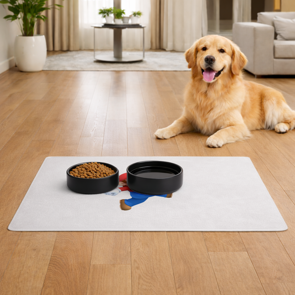 Retro Pixel Hero Design Pet Feeding Mat