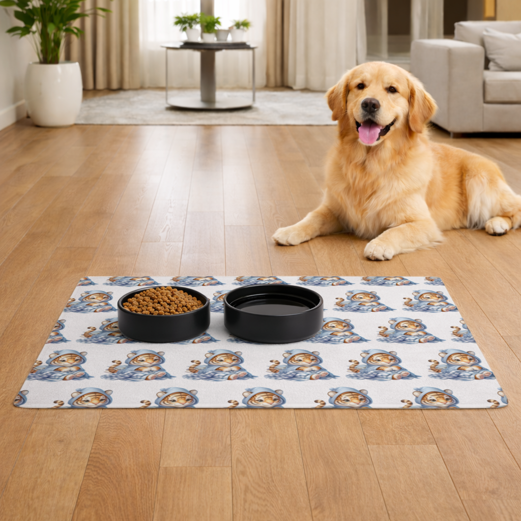 Sleepy Baby Tiger Cub on Books Pet Feeding Mat
