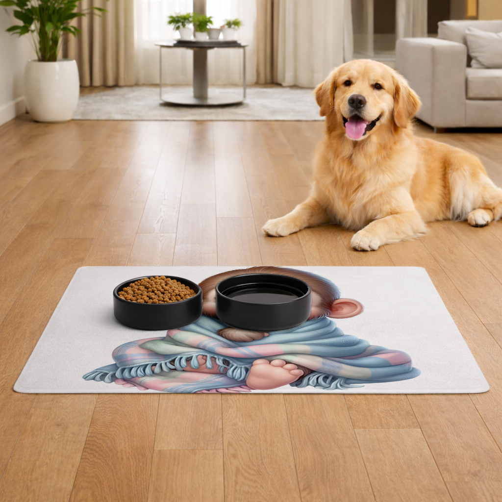 Cute Baby Monkey Wrapped in Blanket Pet Feeding Mat