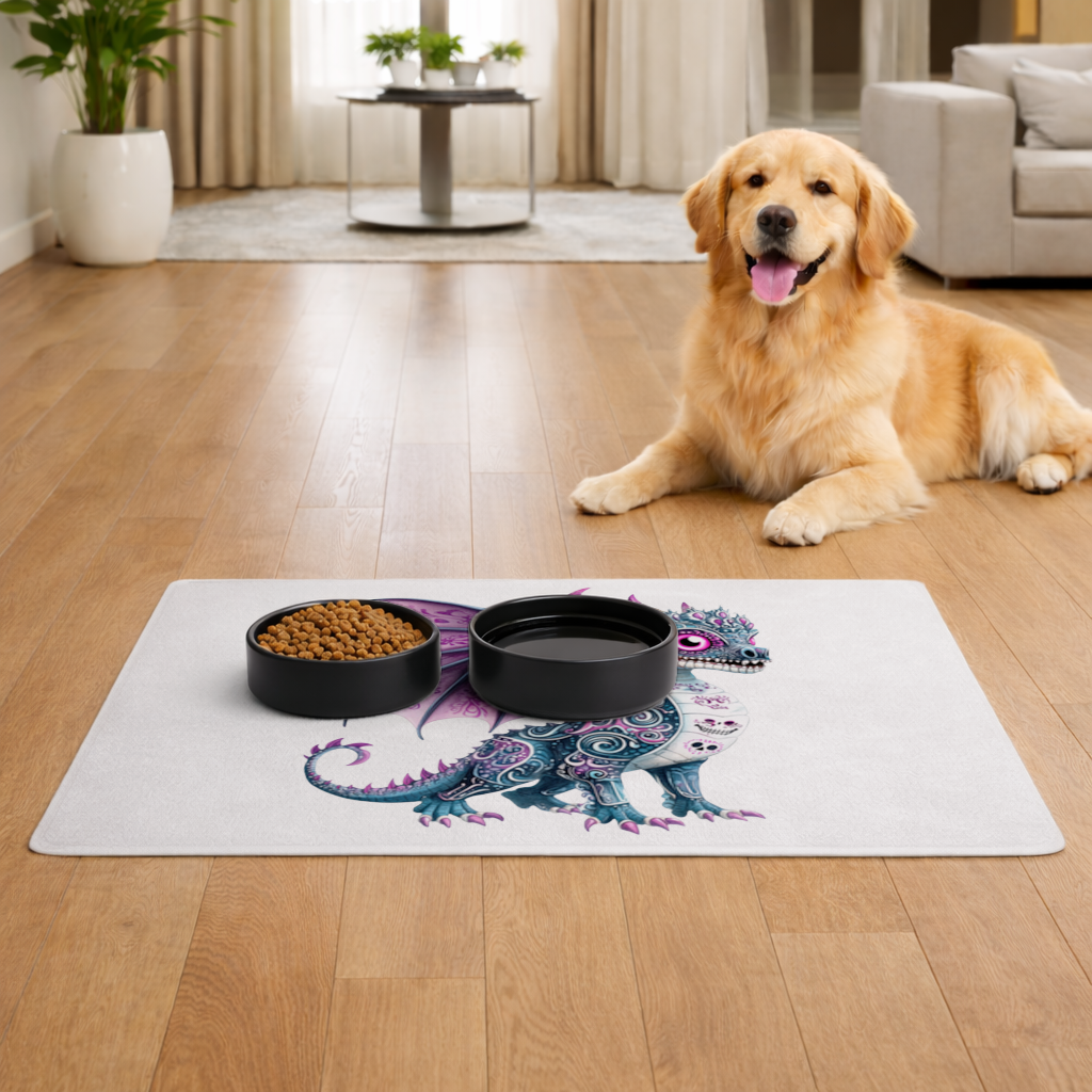 Purple Sugar Skull Dragon Pet Feeding Mat