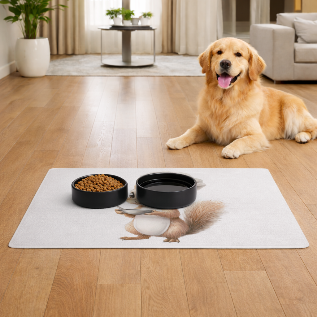 Whimsical Little Chef Squirrel Pet Feeding Mat