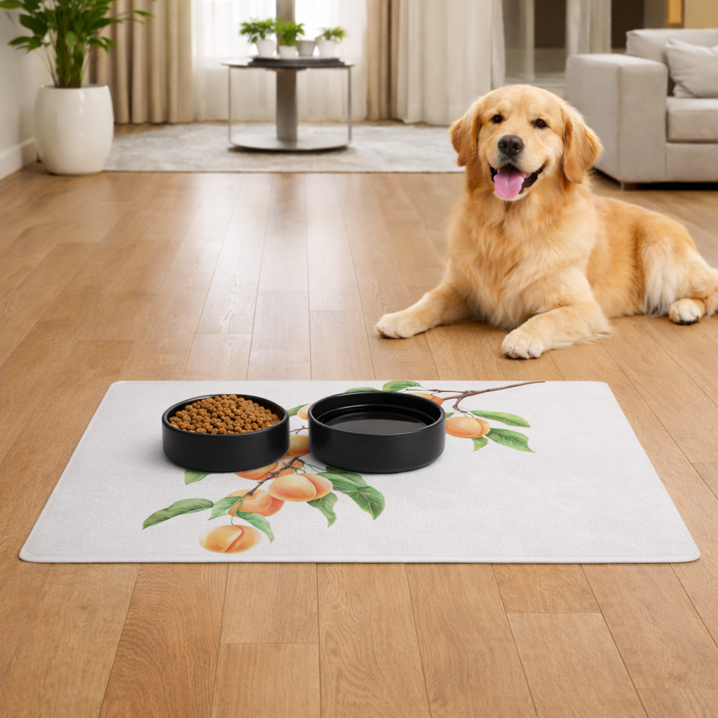 Ripe Orange Apricot Fruit Branch Pet Feeding Mat