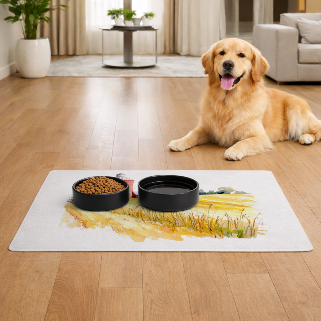 Kırmızı Silo ve Altın Buğday Tarlası Evcil Hayvan Besleme Matı