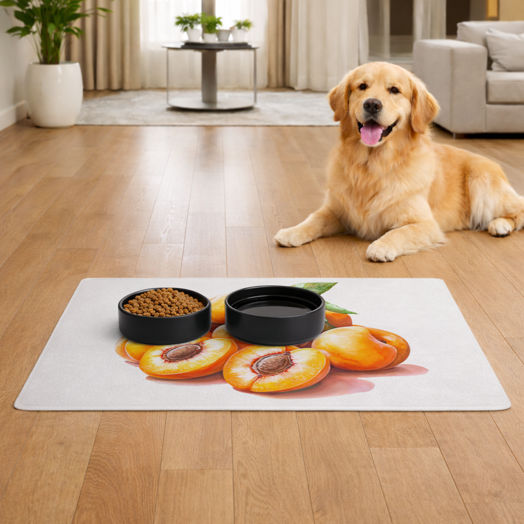 Sulu Boya Kayısı ve Yaprak Evcil Hayvan Besleme Matı