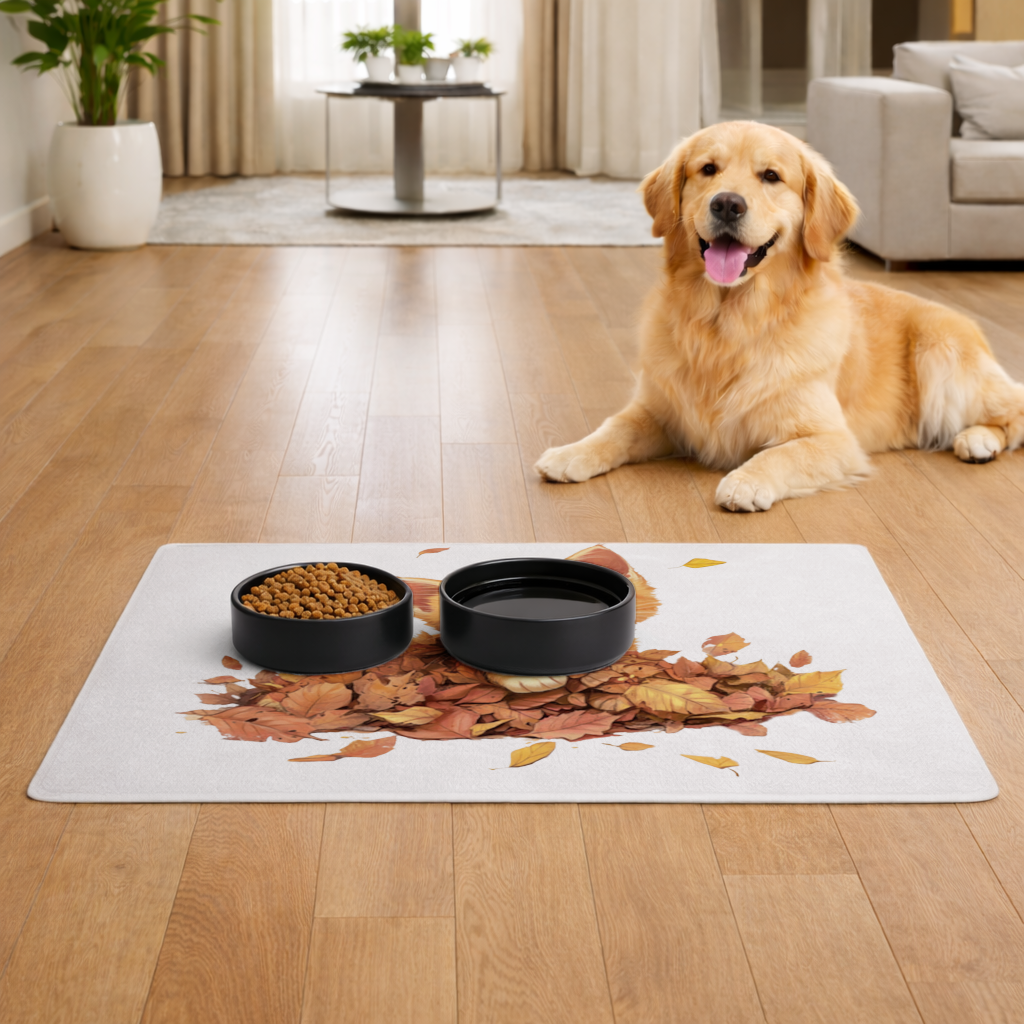 Ginger Kitten in Autumn Leaves Pet Feeding Mat