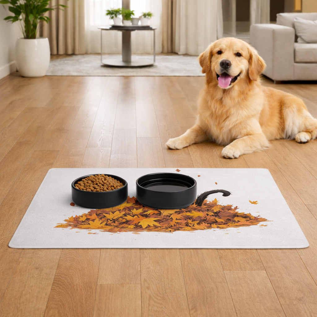 Cute Black Cat in Autumn Leaves 