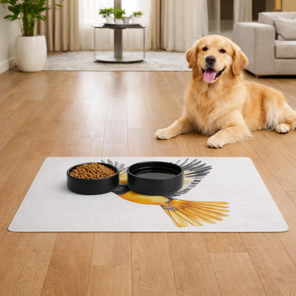 Watercolor Baltimore Oriole Pet Feeding Mat