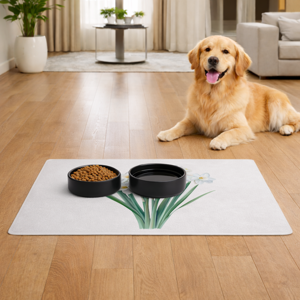 White Daffodil Bouquet Botanical Pet Feeding Mat