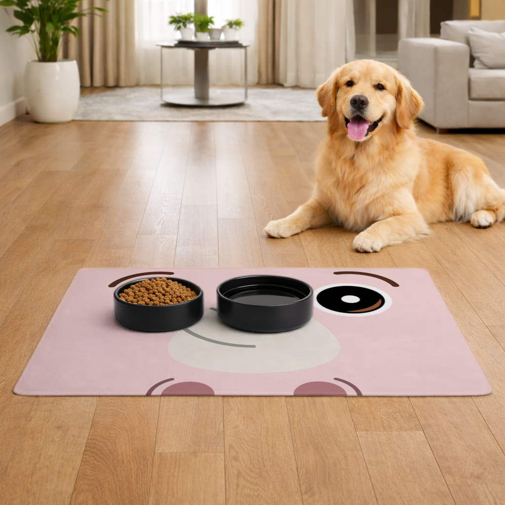 Teddy Bear Pooli-Cute Pink Rhino Gogo Face Pet Feeding Mat