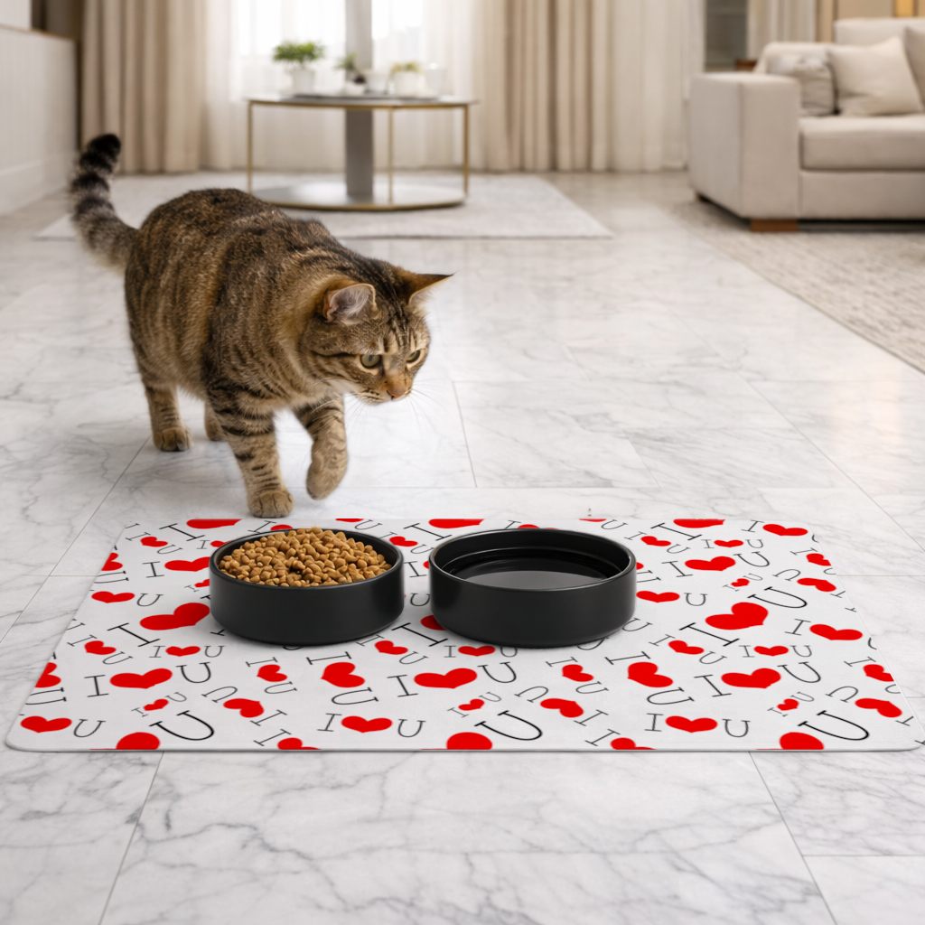 Valentines Day I Love You Heart Pattern Romantic Design Pet Feeding Mat