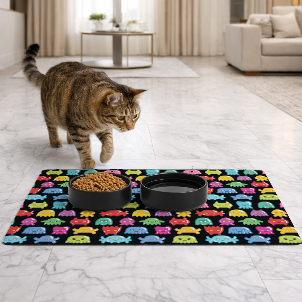 Cute Colorful Monsters Seamless Pattern Pet Feeding Mat