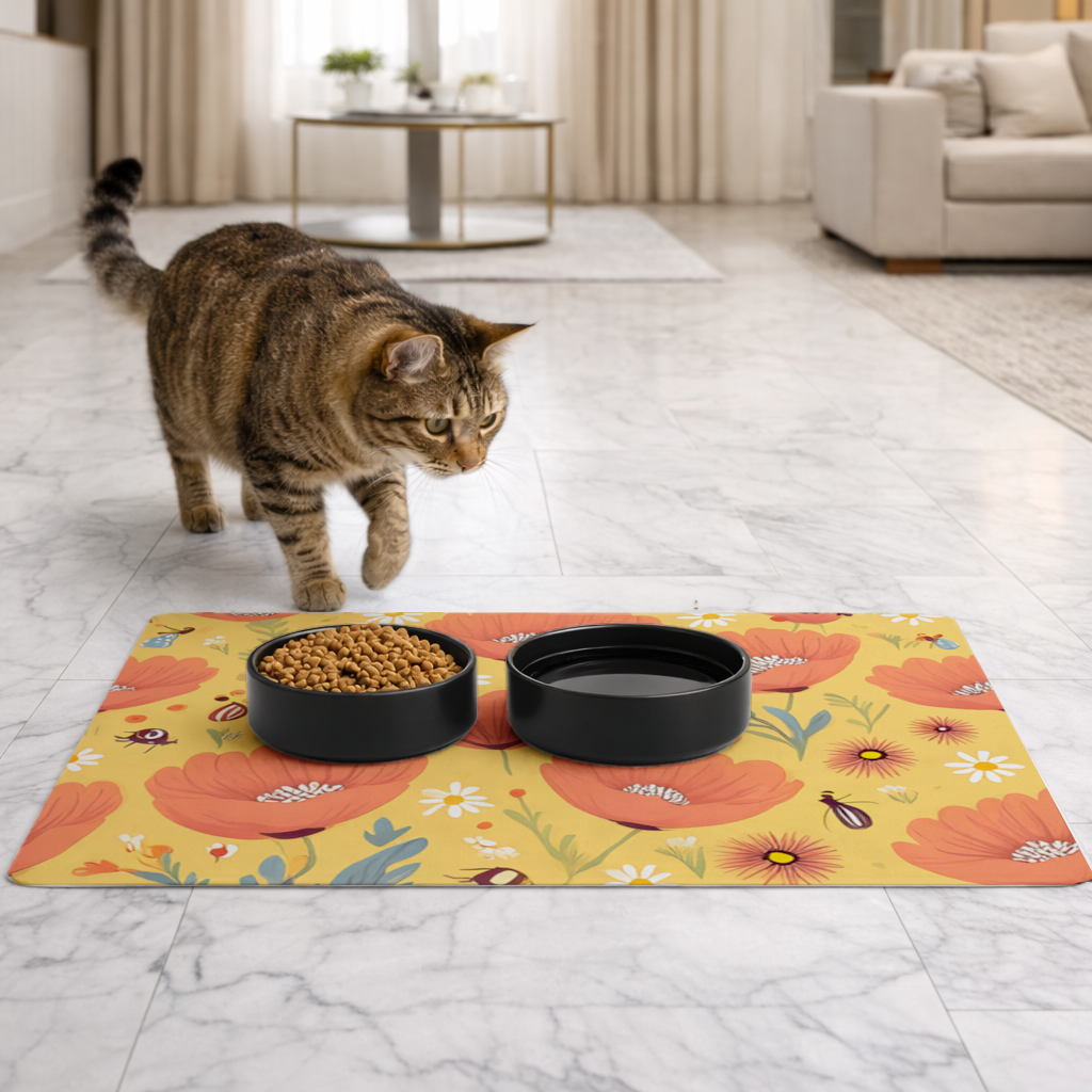 Floral  Insect Pattern  Colorful Design Pet Feeding Mat
