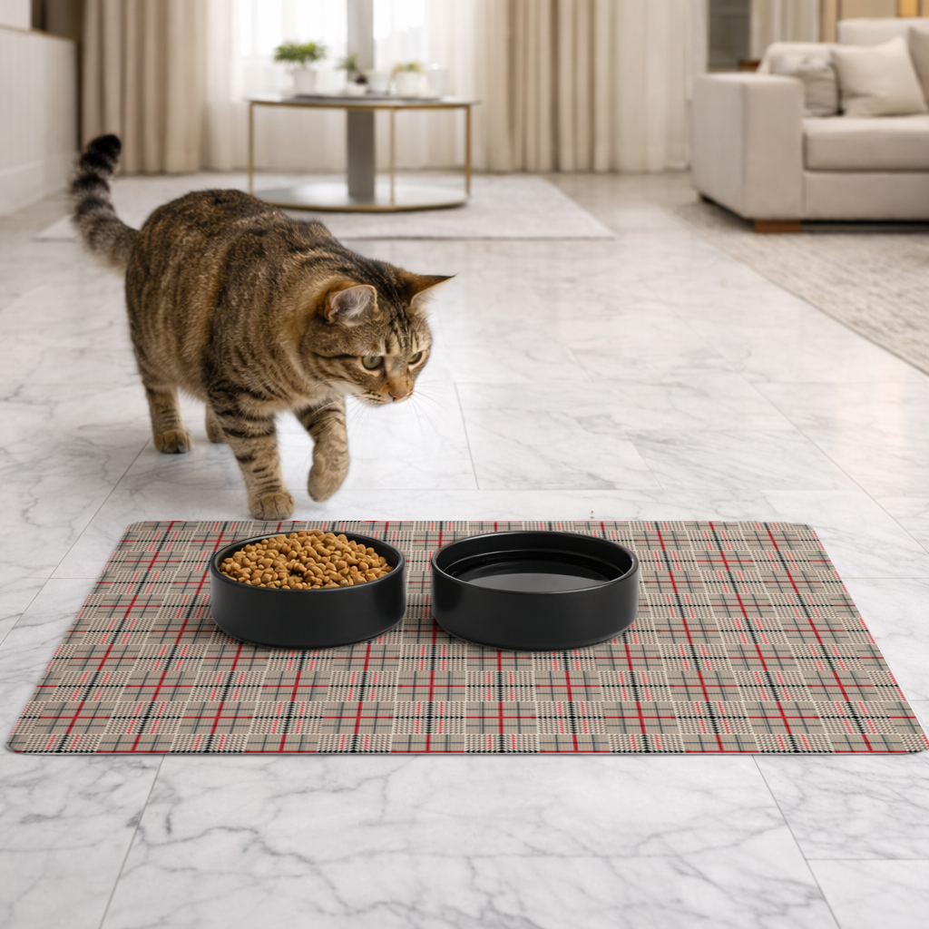 Red Black Geometric Tribal Pattern Pet Feeding Mat