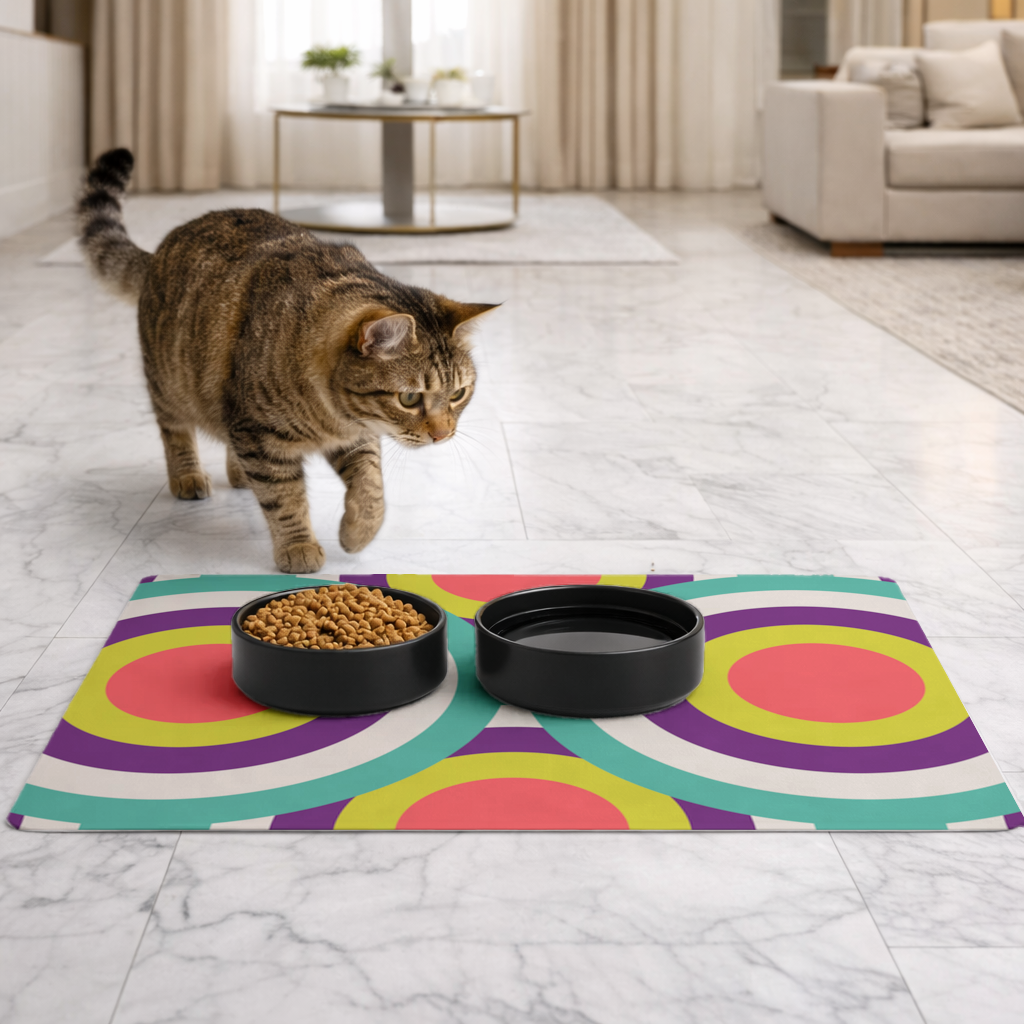 Colorful Geometric Circle Pattern Pet Feeding Mat
