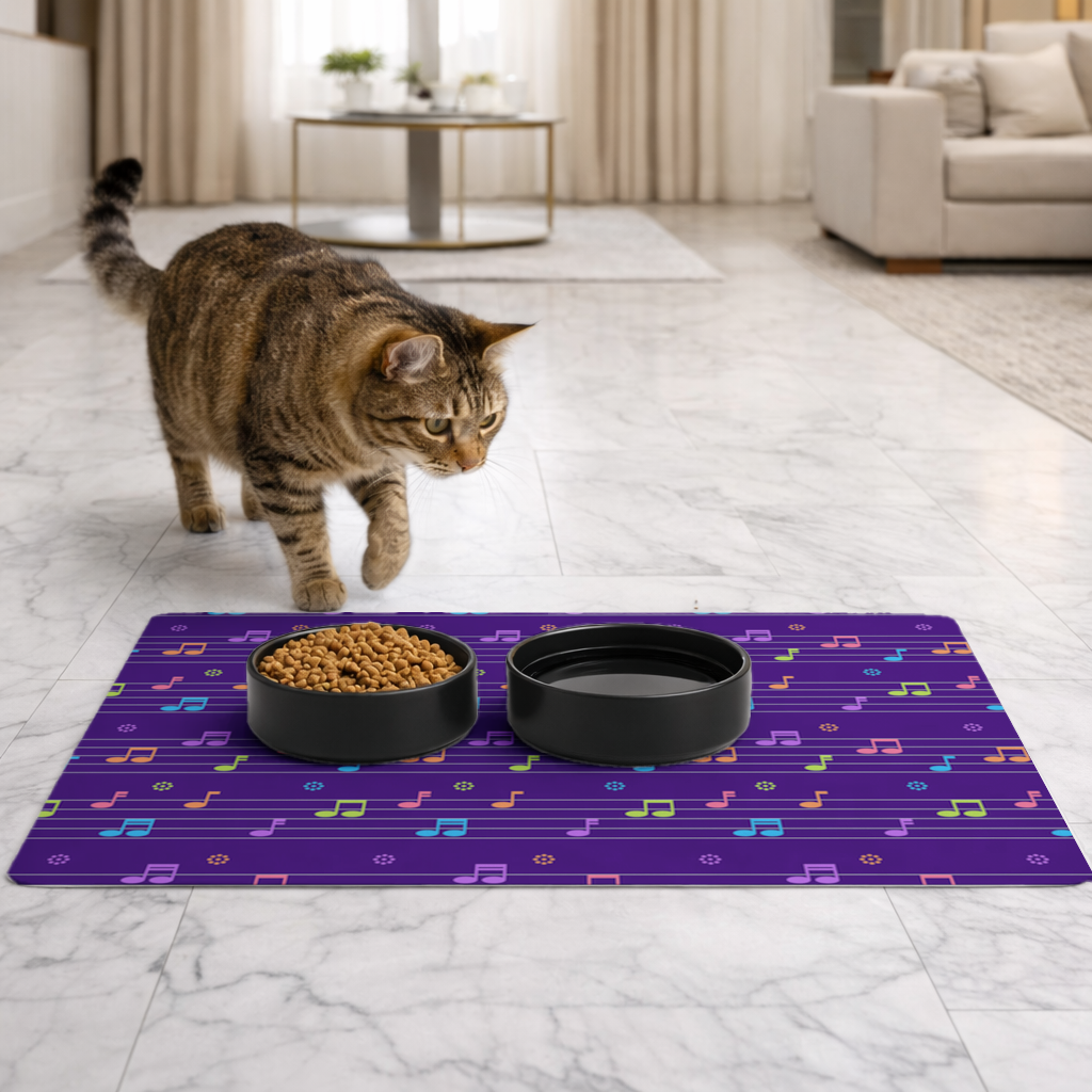 Colorful Music Notes and Modern Rhythm Seamless Pattern Pet Feeding Mat