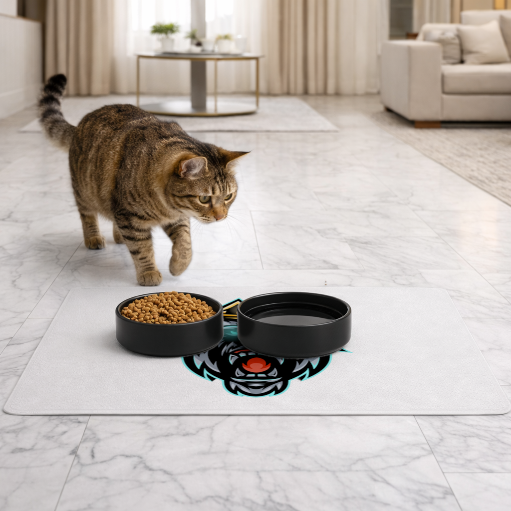 Angry Gorilla King with Crown Graphic - Neon Mascot Design Pet Feeding Mat