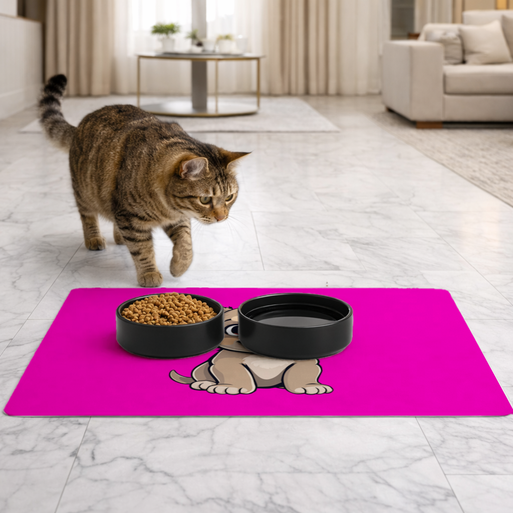 Cute Dog Illustration on Pink Background Pet Feeding Mat