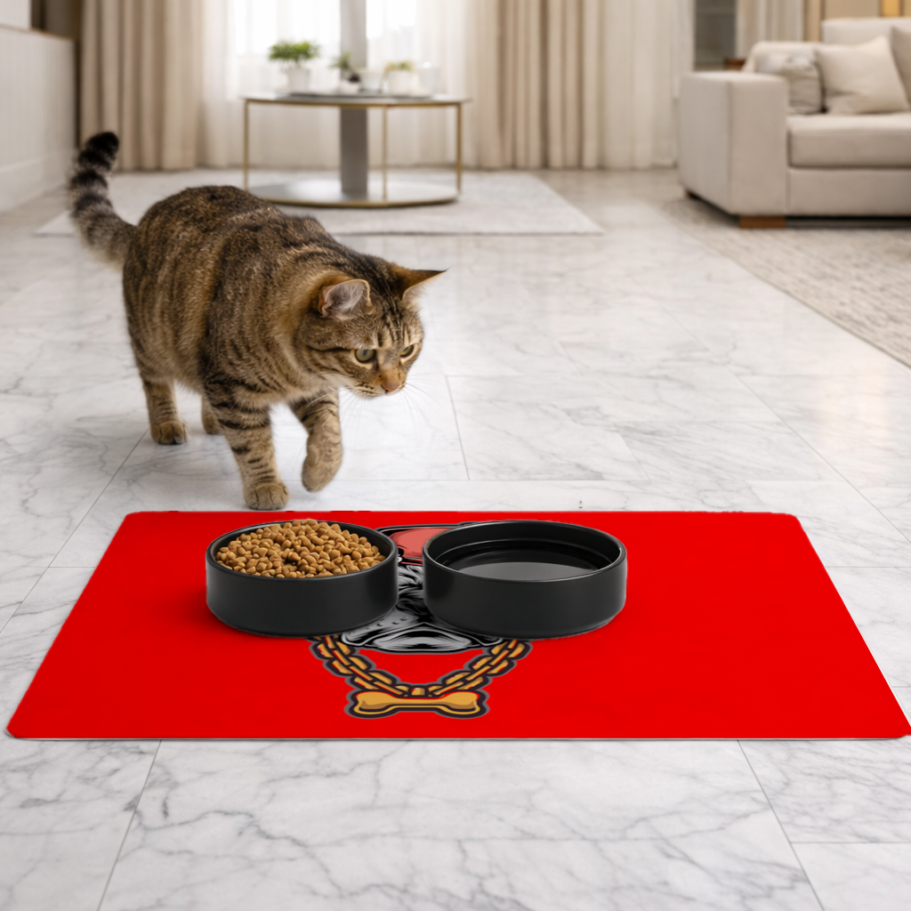 Hip Hop Tarzı Gangster Köpek İllüstrasyonu Evcil Hayvan Besleme Matı