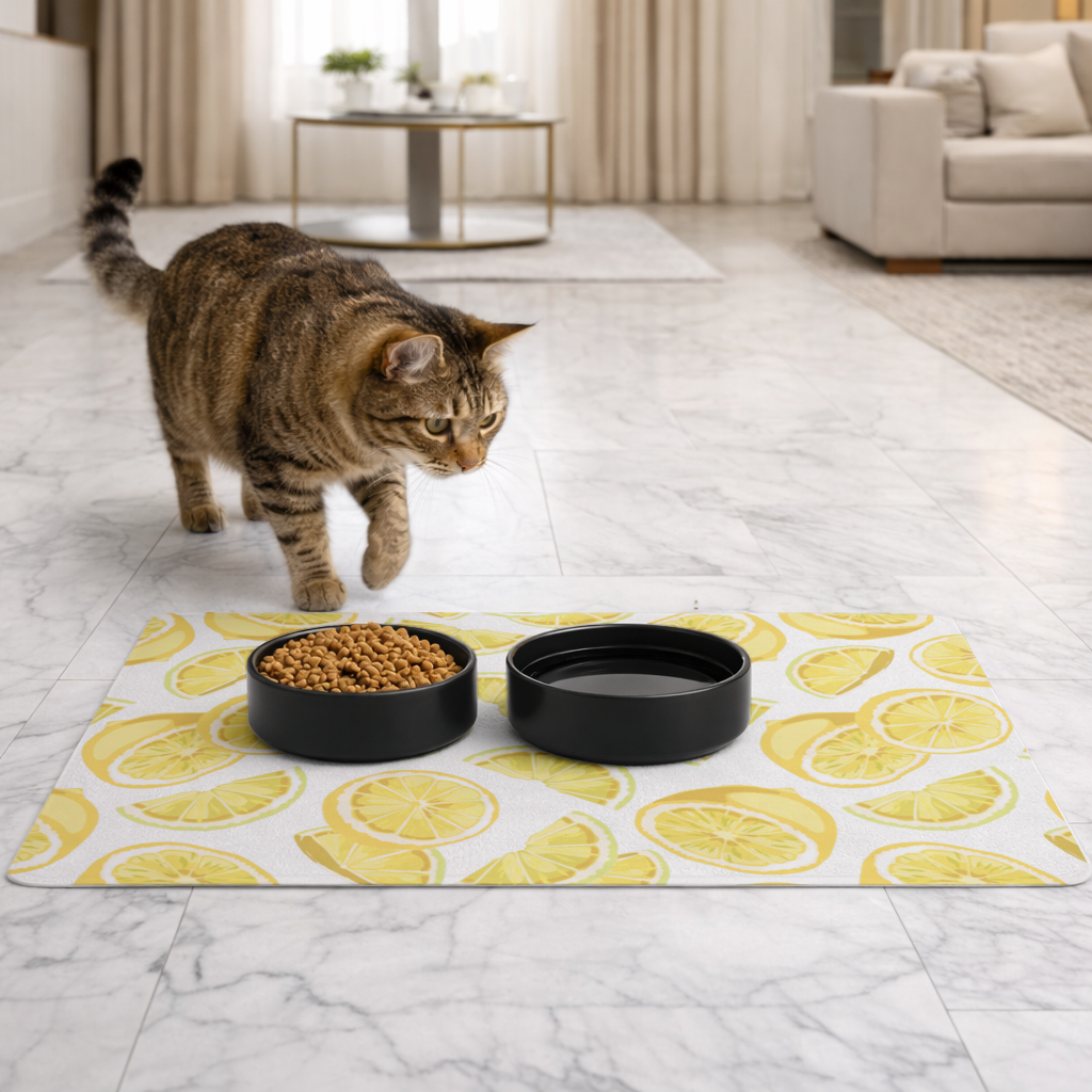 Fresh Lemon Slices Vibrant Summer Pattern Pet Feeding Mat