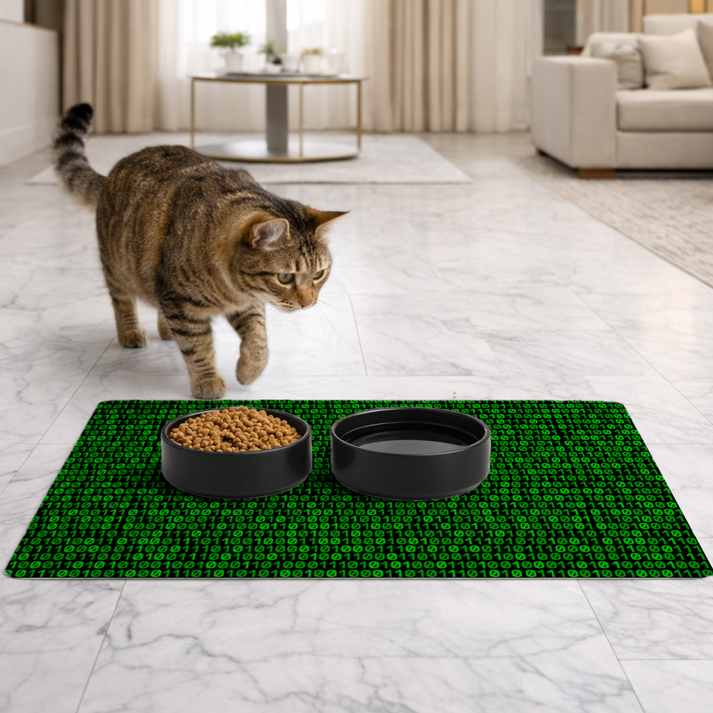 Matrix Style Digital Binary Code Background Pet Feeding Mat